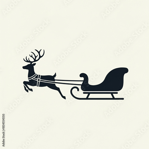 Silhouette of a reindeer pulling santa claus sleigh isolated on white background