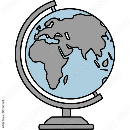 A Detailed Illustration Of A Globe Showing Continents Africa And Eurasia On A Stand With A Light Blue Background Suitable For Educational Purposes
