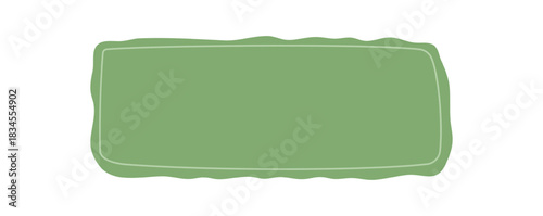 Green rectangle frame with hand drawn squiggle border in organic style forms a unique box. Template background uses label and banner concept, ideal for creative text display.