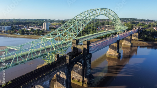 Cuadro en lienzo Aerial view of the Silver Jubilee Bridge and the Mersey Railway Bridge