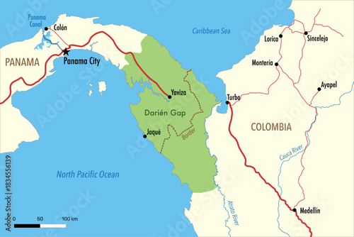 Vector Map of the Darién Gap between Panama and Colombia