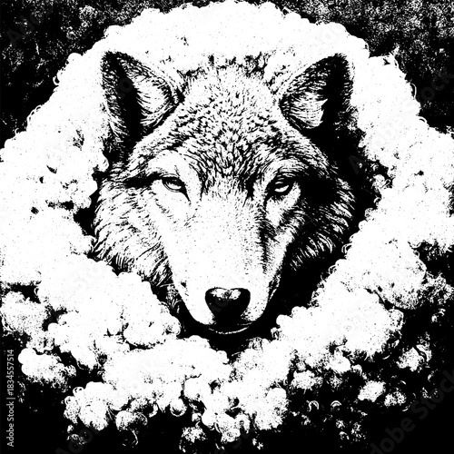 Wolf in Sheep’s Clothing Vector, Symbolic Engraving Illustration, Black White Halftone Animal Art