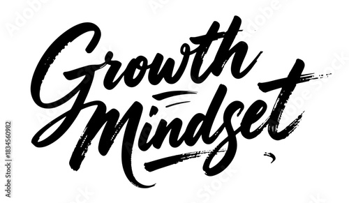“Growth Mindset” motivational black lettering in modern calligraphy style