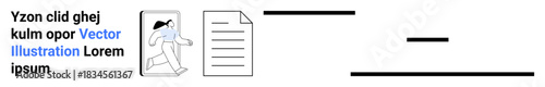 Business workflows, document management, educational tools, digital content, productivity, creative concepts. Person moving towards a paper document. Business workflows and document management