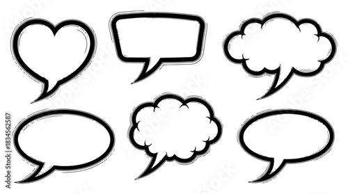 Hand drawn vector speech bubbles set collection of comic text balloons and thinking clouds in sketch style isolated on white background