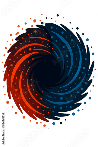 A swirling vortex of blazing red and cool blue light particles, abstract and mesmerizing, spirals into dark oblivion, forging a strikingly dynamic cosmic scene rich in depth and intense energy