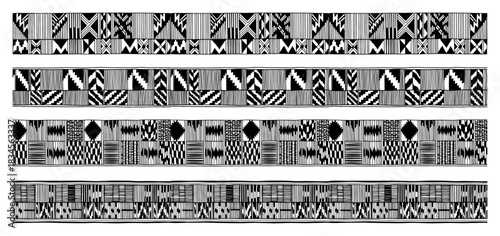 Hand Drawn Tribal Geometric Border Vector Set with Ethnic Aztec and African Ornament Strips