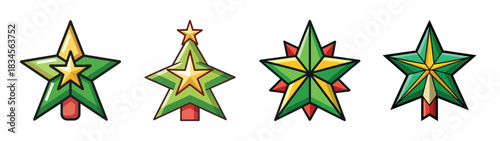 Collection of christmas tree toppers star decorations holiday ornaments festive design elements clip art