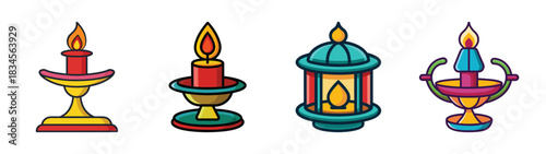 Decorative candle holder vector art set vintage candle light illustration collection design element 90s