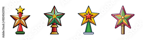 Collection of christmas star tree topper ornaments vector illustration holiday decoration design