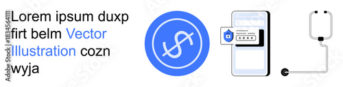 Online payments, digital finance, cybersecurity, secure transactions, e-commerce, mobile wallets. A phone with a security icon and a digital payment symbol. Cybersecurity and digital finance concept