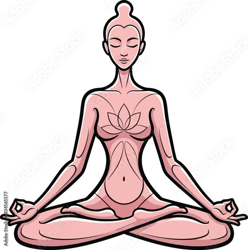 Woman meditating yoga lotus pose mindfulness vector illustration isolated on transparent background, Vector
