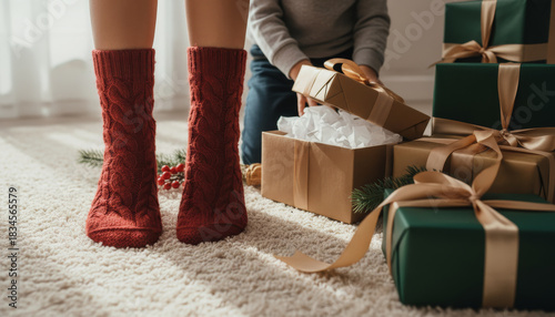 Cozy Christmas Warm Socks and Festive Gifts Create a Happy Holiday Scene