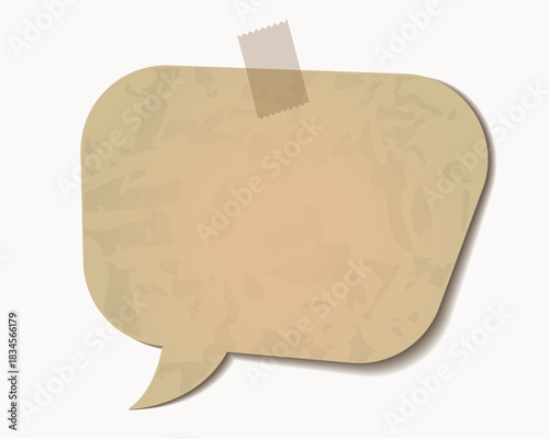 Blank vintage speech bubble with tape on white background. Retro paper texture for message, quote, note, or design template