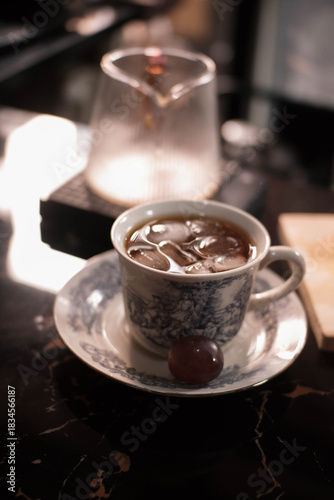 iced Arabica coffee brewed with a filter in a ceramic cup