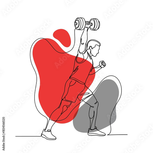 Athlete lifting weights in one continuous line art