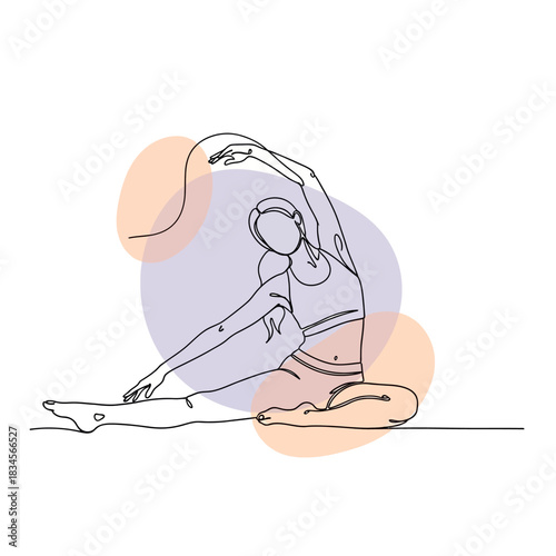 Line Art of Woman Practicing Yoga with Abstract Color Accents