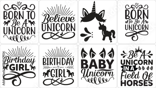 Collection of unicorn and birthday themed svg cut files