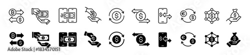Money transfer icon set. Currency exchange and payment symbol. Vector illustration.