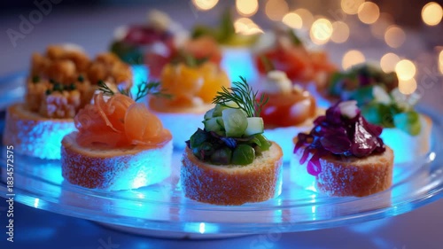 party finger food on party table with bokeh light	
