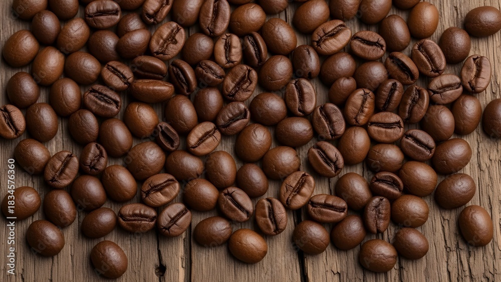 Fototapeta premium Coffee Beans on Wooden Background – Rustic Aromatic Food Concept