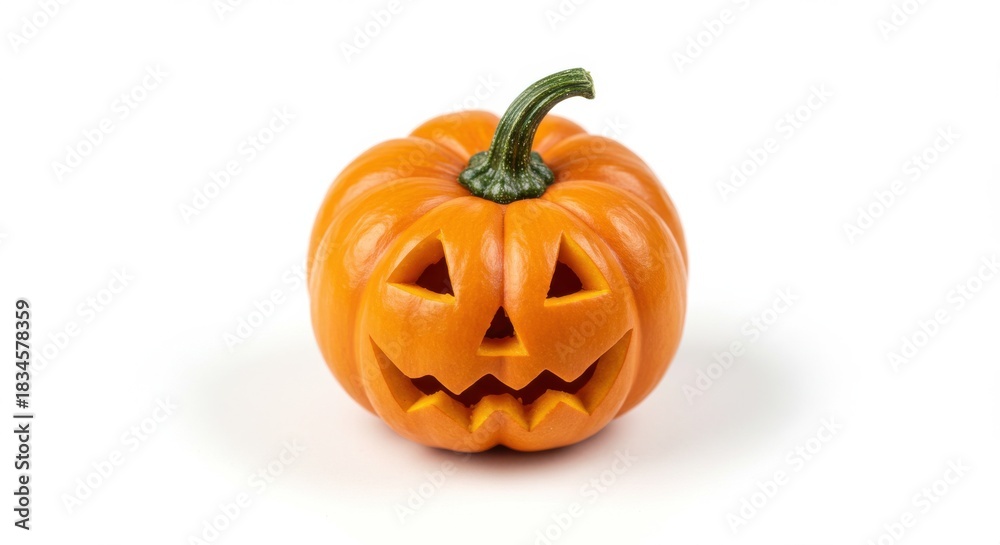 Obraz premium Jack olantern isolated on white background, a carved pumpkin for halloween holiday