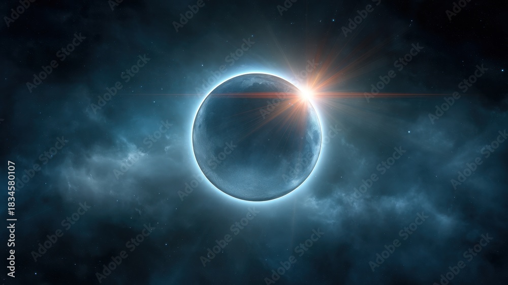 Obraz premium Stunning view of a planet illuminated by sunlight with a glowing atmosphere and celestial clouds in a deep space scene