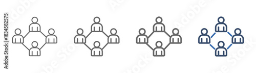 
outline icon set of stakeholders with a design of four people having a discussion