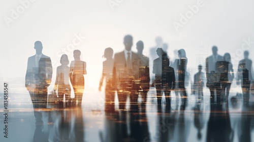 Wallpaper Mural Silhouettes of Business Professionals in a Futuristic Cityscape at Dusk with a Blur Effect Torontodigital.ca