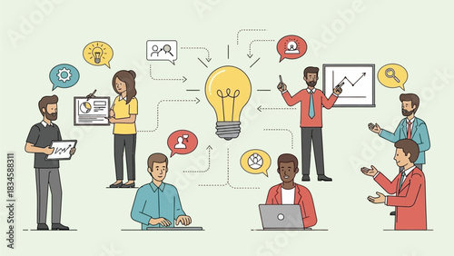 Business Teamwork and Brainstorming Session with Lightbulb Idea