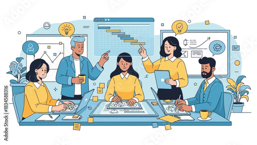 Professional business team collaborating on project management strategy