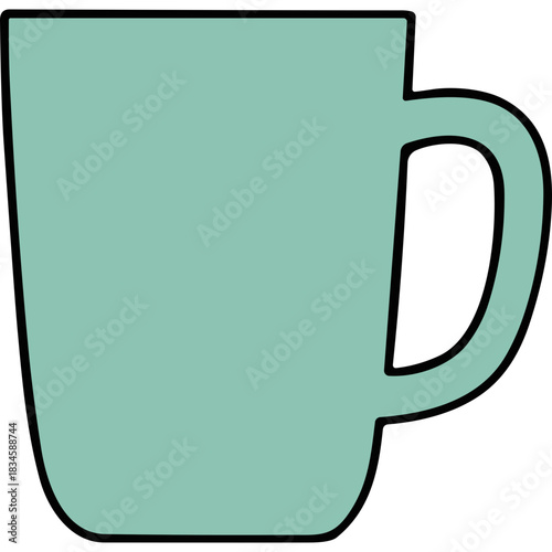 A simple teal colored mug with a handle on a black background with no markings or designs perfect for beverages or display