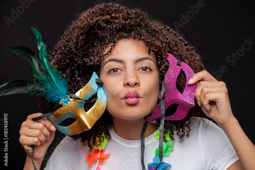 Carnival spirit: Latina woman with feathers and colors