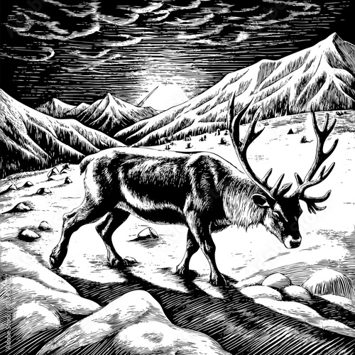 Majestic Reindeer in Snowy Arctic Winter Landscape