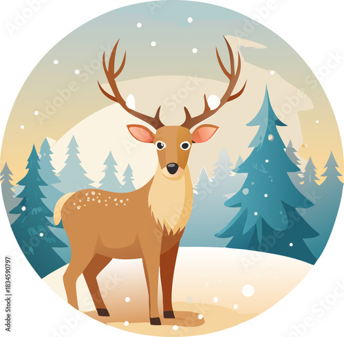 Majestic Reindeer with Antlers in Winter Natural Habitat