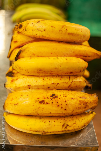 Fresh plantains at Colombian market