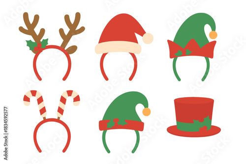 A collection of headbands and hats for Christmas and New Year party accessories and props