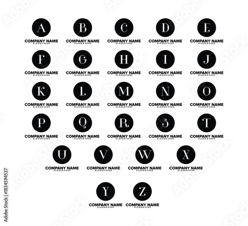Alphabet Letters in Circles with Company Name Placeholder.