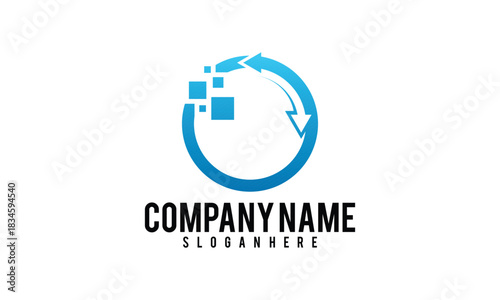 Digital Circular Arrow Logo Design with Squares.