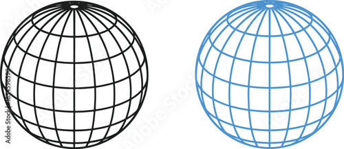 Earth Grid Symbol. Globe Meridians and Parallels Illustration on White. World Map Line Icon Vector.
