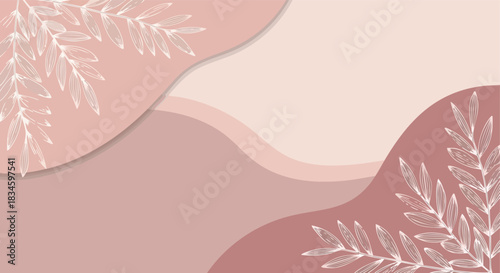 Abstract botanical pattern on muted pink background with organic shapes for a modern aesthetic design element