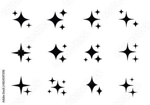 Minimalist Black Sparkle and Shine Icons Collection on a Clean White Background for Graphic Design Elements