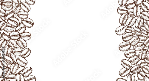 Sketch style coffee beans arranged as decorative borders on a clean white backdrop suitable for various food and drink related design elements