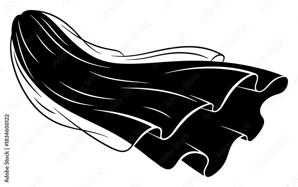 Fototapeta premium Black Superhero Cape or Flowing Fabric Waving in the Wind Vector Illustration