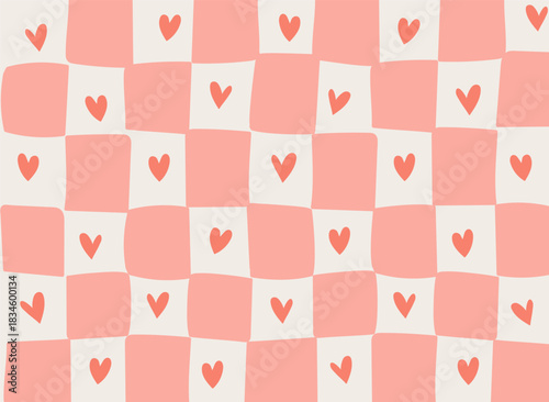 Wavy Checkerboard With Hearts Background