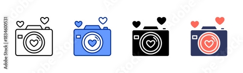 Camera Valentines icon set multiple style collection