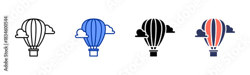 Hot Air Balloon icon set multiple style collection