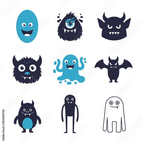 Cute fantasy monster character icons
