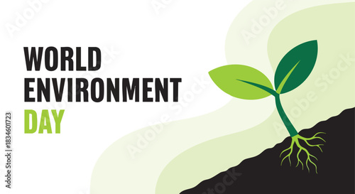 World Environment Day graphic featuring a growing green sprout in minimalist earth and sky design ideal for environmental awareness campaigns