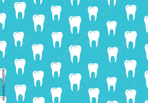 Seamless pattern of clean white human teeth on a bright blue background for dental healthcare promotions and visual communication